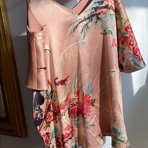 Off the shoulder silk light pink cream pink top